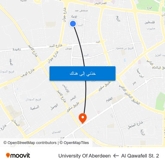 Al Qawafell St. 2 to University Of Aberdeen map
