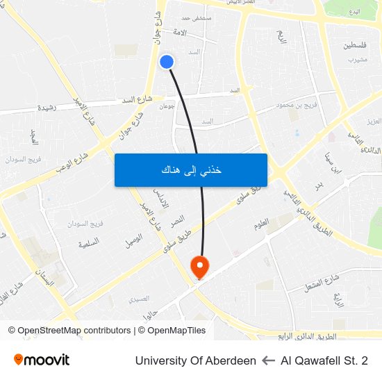 Al Qawafell St. 2 to University Of Aberdeen map