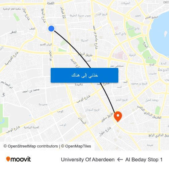 Al Beday Stop 1 to University Of Aberdeen map