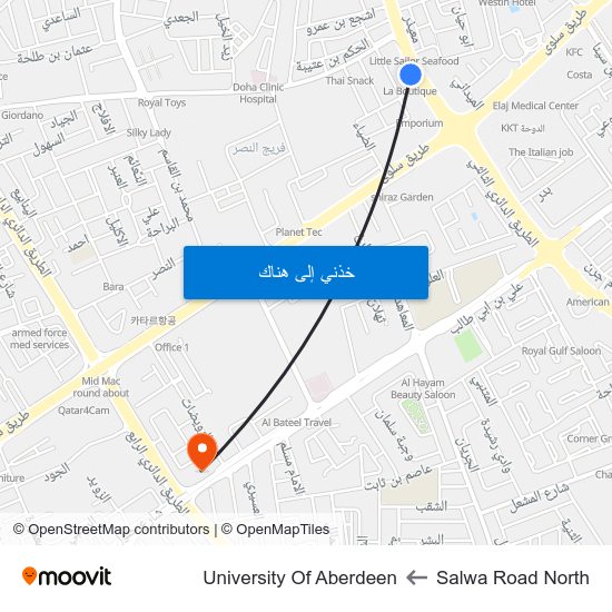 Salwa Road North to University Of Aberdeen map