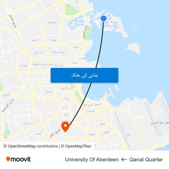 Qanat Quarter to University Of Aberdeen map