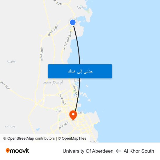 Al Khor South to University Of Aberdeen map