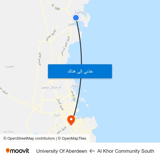 Al Khor Community South to University Of Aberdeen map