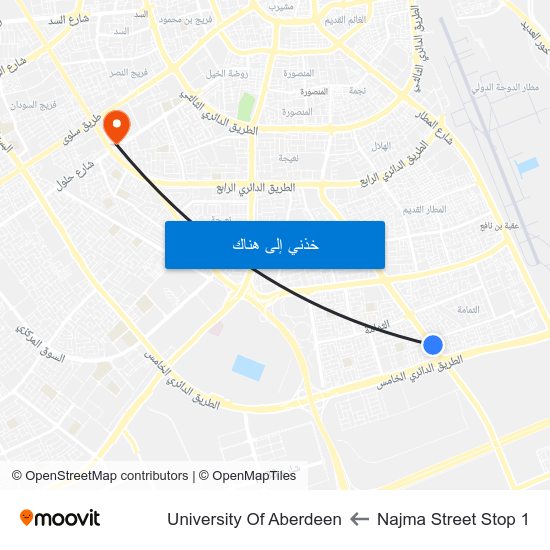 Najma Street Stop 1 to University Of Aberdeen map