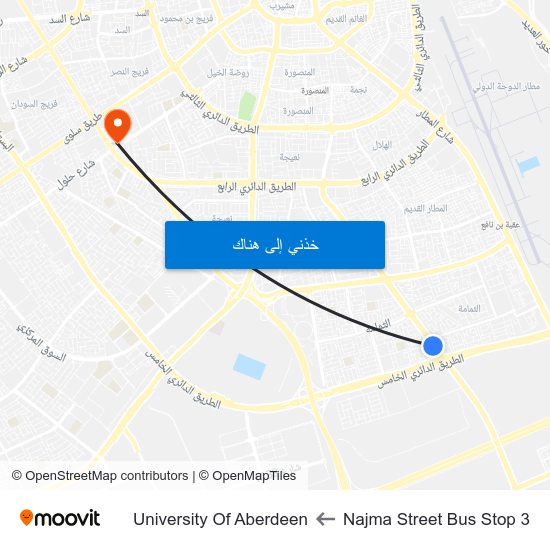 Najma Street Bus Stop 3 to University Of Aberdeen map