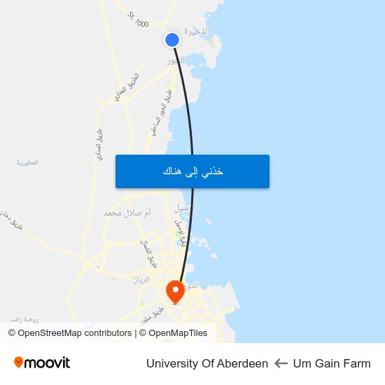 Um Gain Farm to University Of Aberdeen map