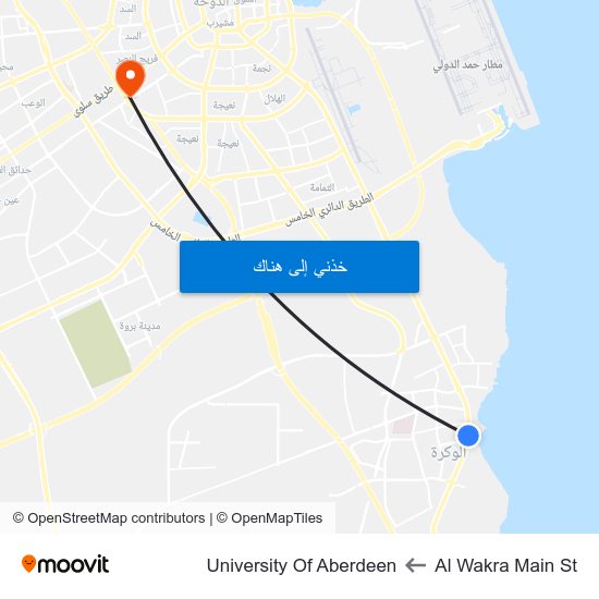 Al Wakra Main St to University Of Aberdeen map