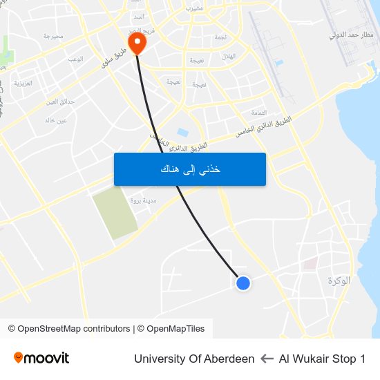 Al Wukair Stop 1 to University Of Aberdeen map