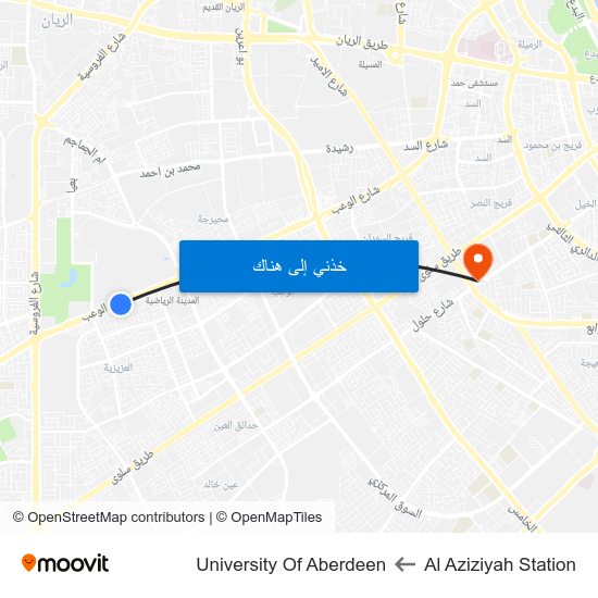 Al Aziziyah Station to University Of Aberdeen map