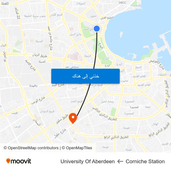 Corniche Station to University Of Aberdeen map