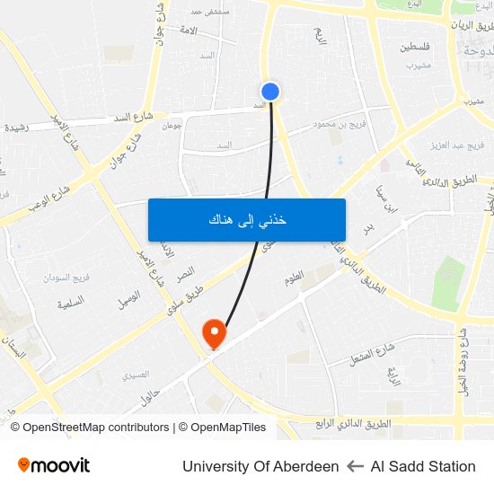 Al Sadd Station to University Of Aberdeen map