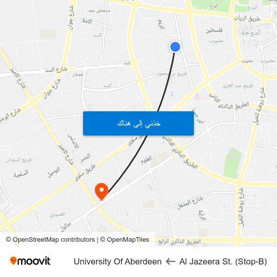 Al Jazeera St. (Stop-B) to University Of Aberdeen map