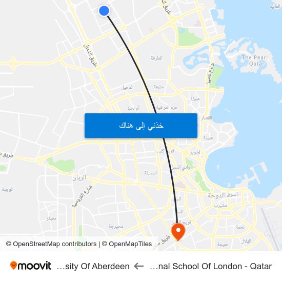 International School Of London - Qatar to University Of Aberdeen map