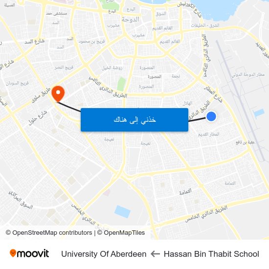 Hassan Bin Thabit School to University Of Aberdeen map