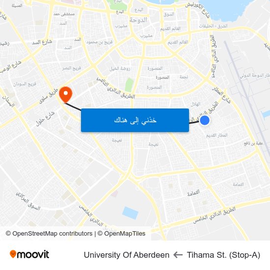 Tihama St. (Stop-A) to University Of Aberdeen map