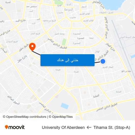 Tihama St. (Stop-A) to University Of Aberdeen map