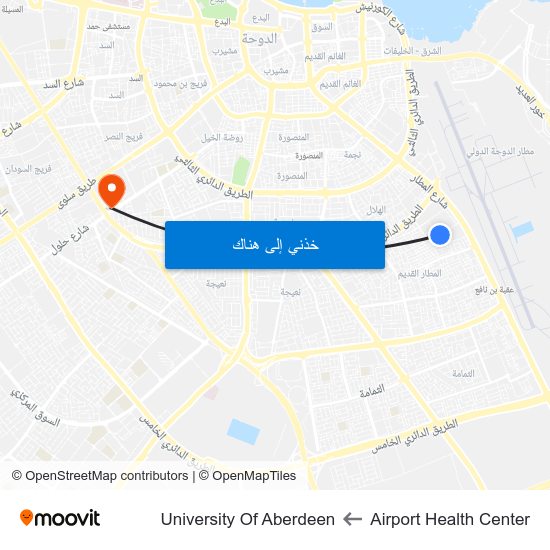 Airport Health Center to University Of Aberdeen map