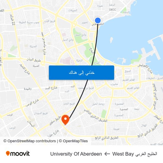 الخليج الغربي West Bay to University Of Aberdeen map