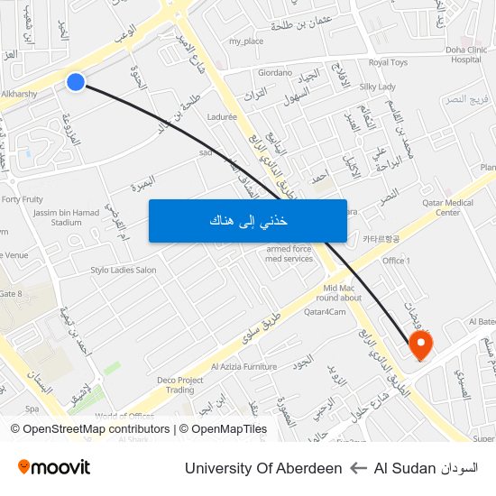 السودان Al Sudan to University Of Aberdeen map
