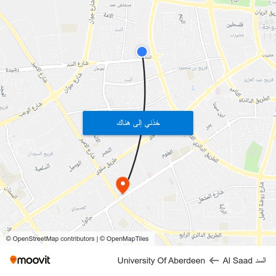 السد Al Saad to University Of Aberdeen map