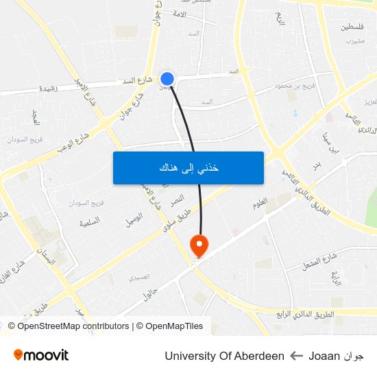 جوان Joaan to University Of Aberdeen map