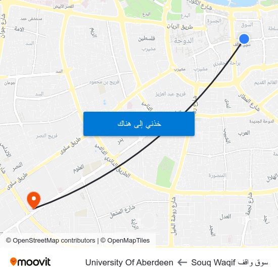 سوق واقف Souq Waqif to University Of Aberdeen map