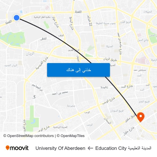 المدينة التعليمية Education City to University Of Aberdeen map