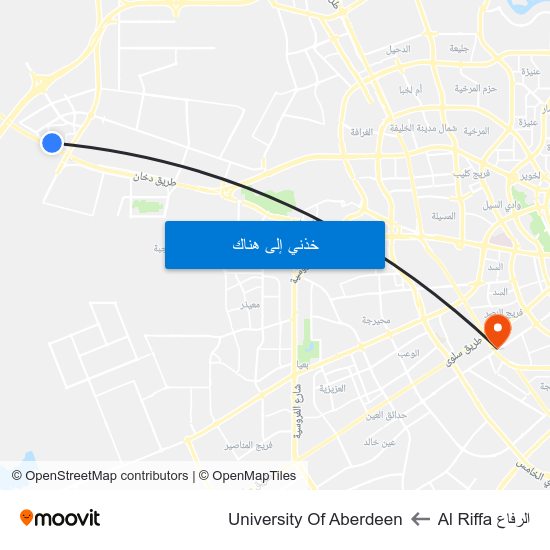 الرفاع Al Riffa to University Of Aberdeen map