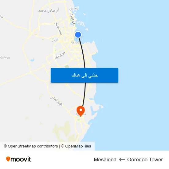Ooredoo Tower to Mesaieed map
