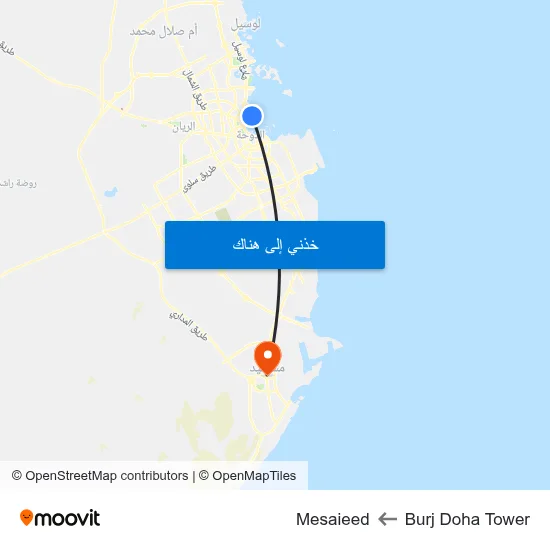Burj Doha Tower to Mesaieed map