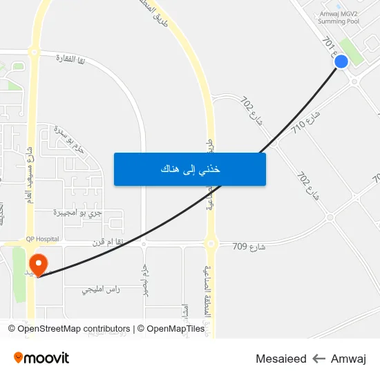 Amwaj to Mesaieed map