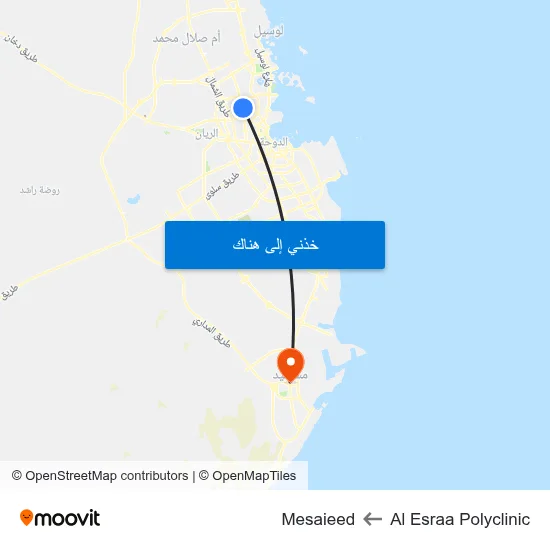 Al Esraa Polyclinic to Mesaieed map
