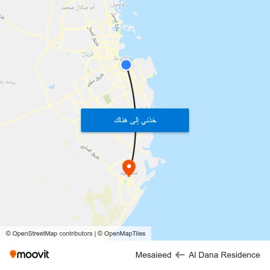 Al Dana Residence to Mesaieed map