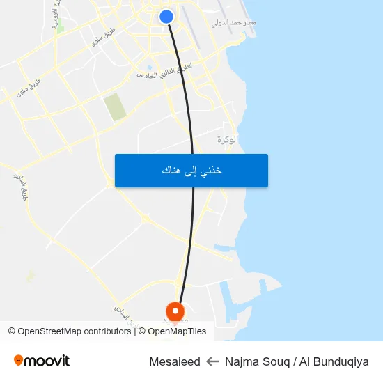 Najma Souq / Al Bunduqiya to Mesaieed map