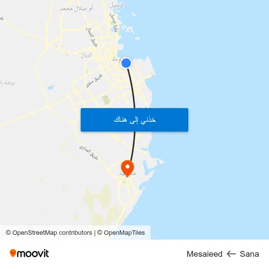Sana to Mesaieed map