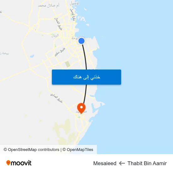 Thabit Bin Aamir to Mesaieed map
