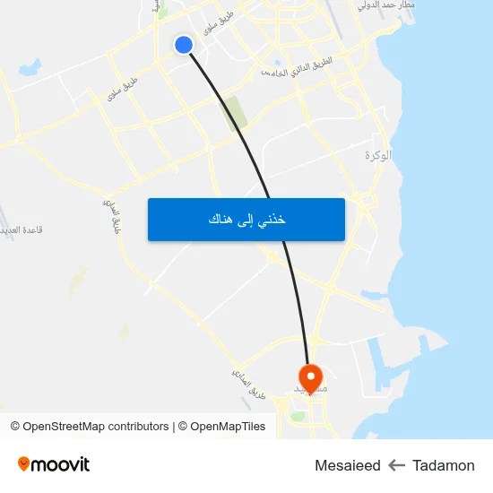 Tadamon to Mesaieed map