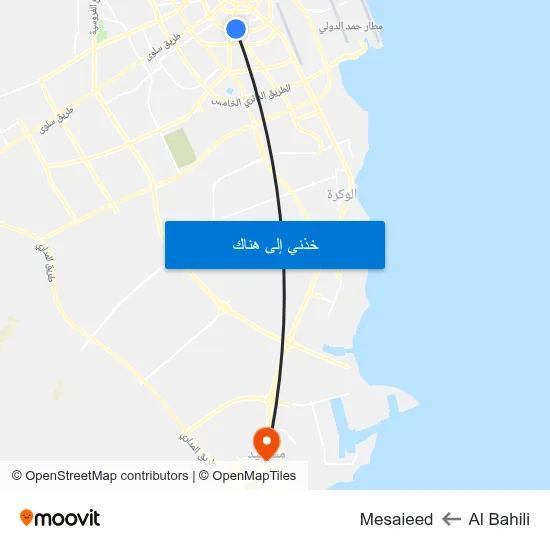 Al Bahili to Mesaieed map