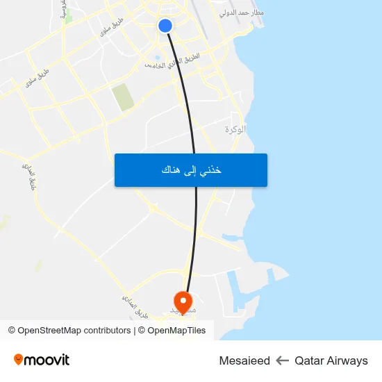 Qatar Airways to Mesaieed map