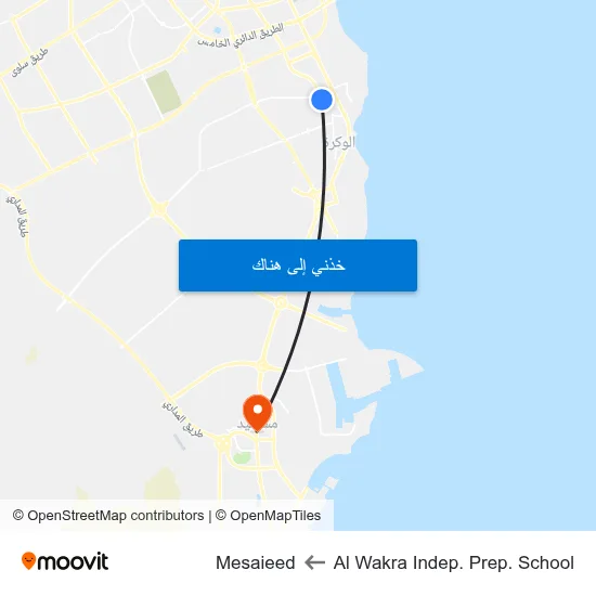 Al Wakra Indep. Prep. School to Mesaieed map