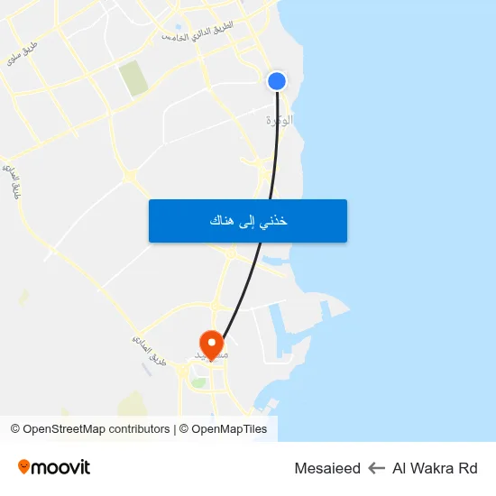 Al Wakra Rd to Mesaieed map
