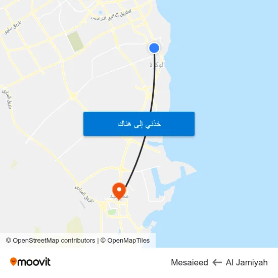 Al Jamiyah to Mesaieed map