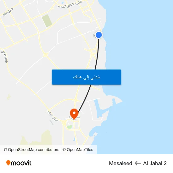 Al Jabal 2 to Mesaieed map
