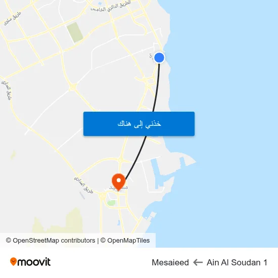 Ain Al Soudan 1 to Mesaieed map