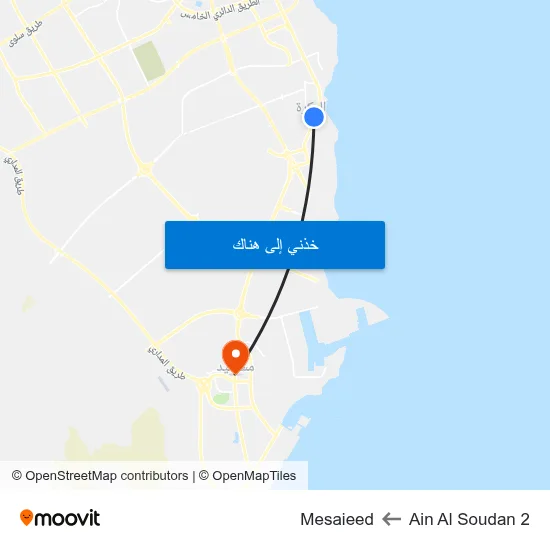 Ain Al Soudan 2 to Mesaieed map