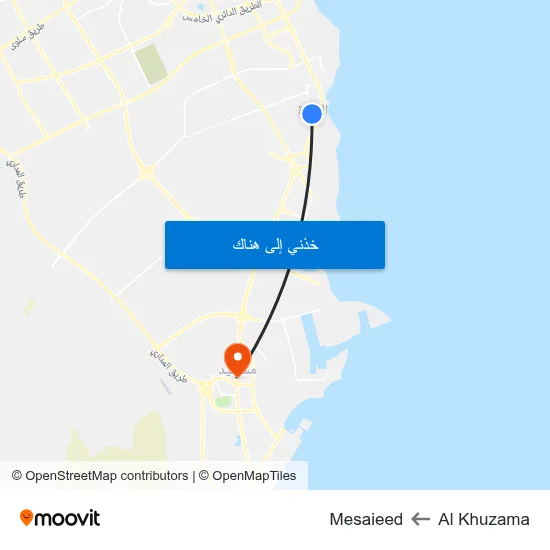 Al Khuzama to Mesaieed map