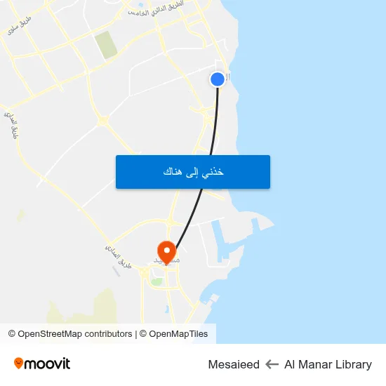 Al Manar Library to Mesaieed map