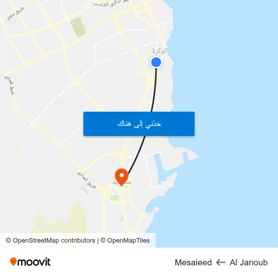 Al Janoub to Mesaieed map
