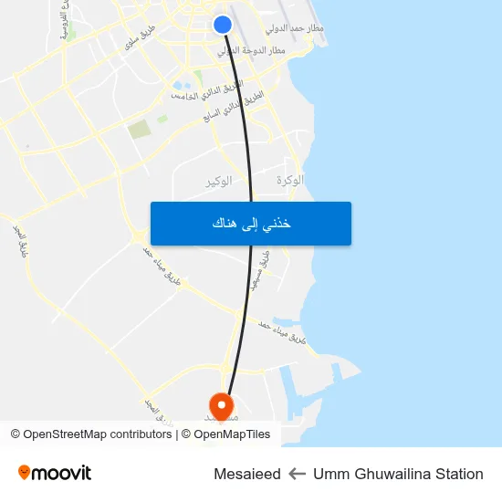 Umm Ghuwailina Station to Mesaieed map