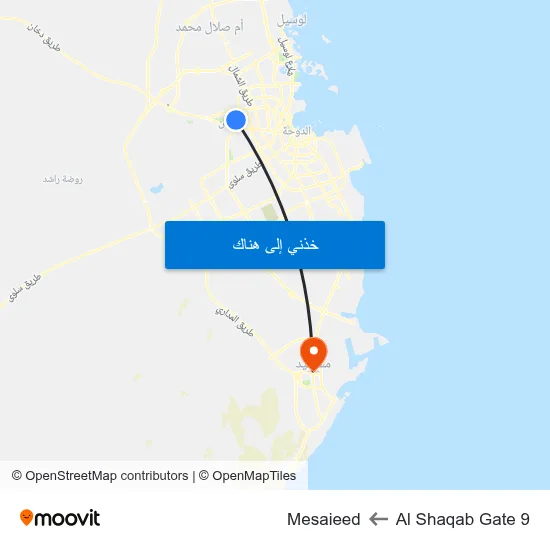 Al Shaqab Gate 9 to Mesaieed map
